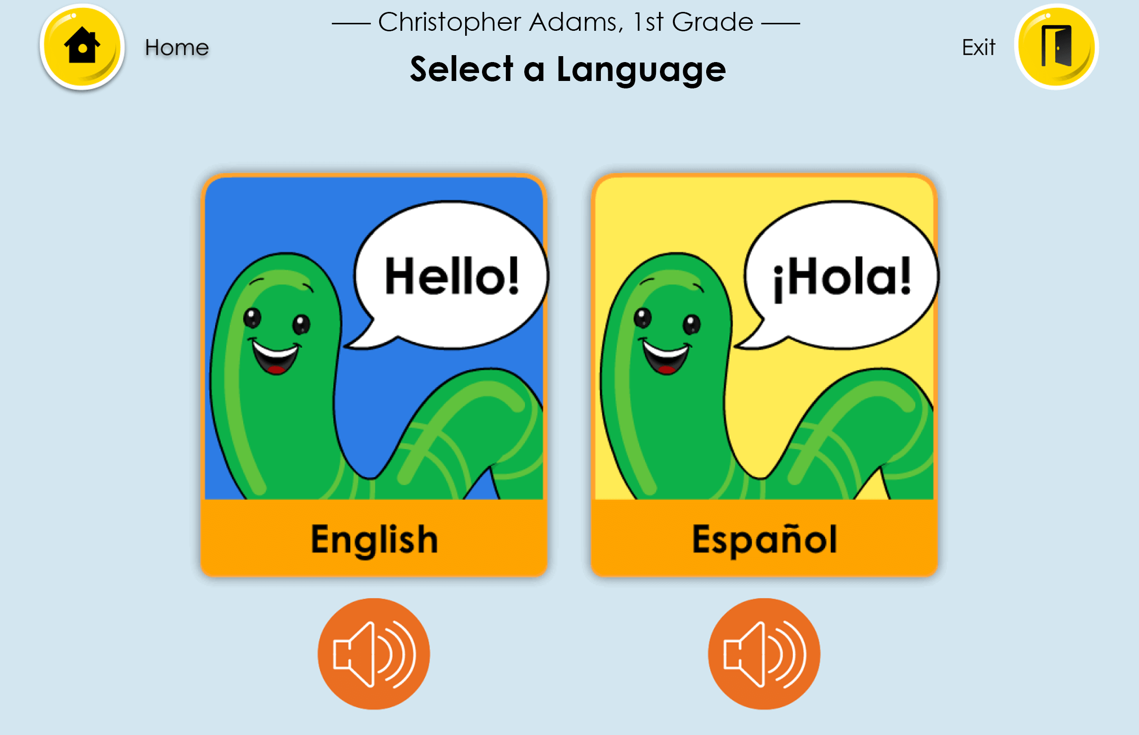 Students taking the Practice Test can choose from two options: English or Espanol.