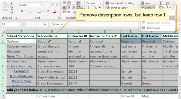 Top description rows selected for deletion