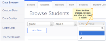 Browse Students with grade filter and names