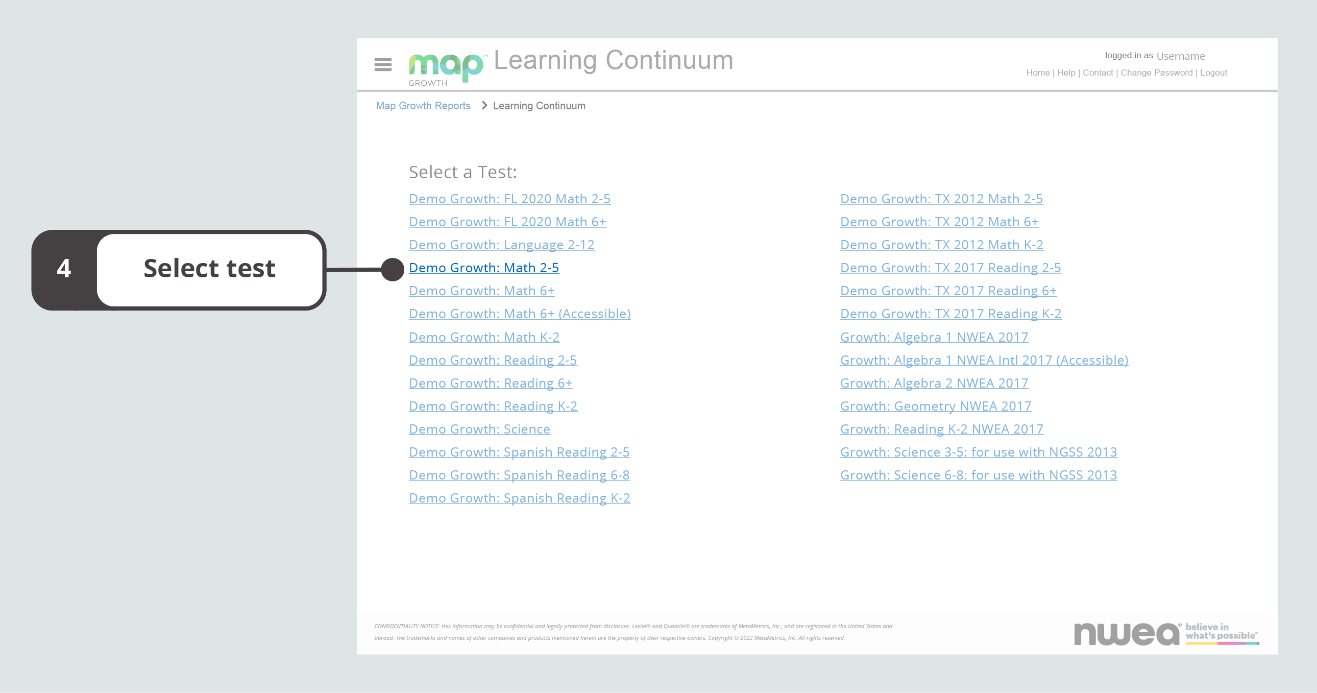 Learning Continuum with test options on.