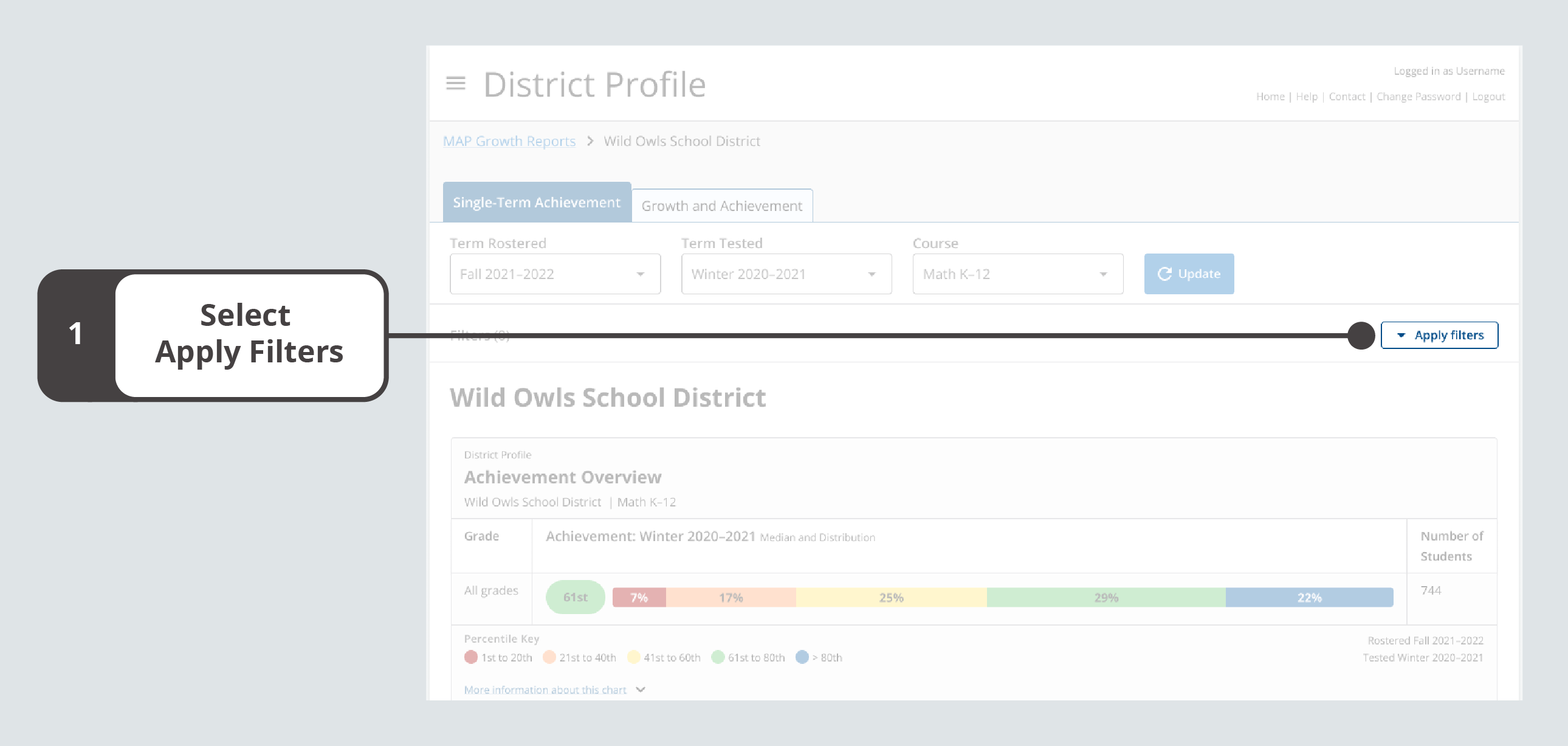 Apply Filters is located after Update on the Single-Term Achievement tab.