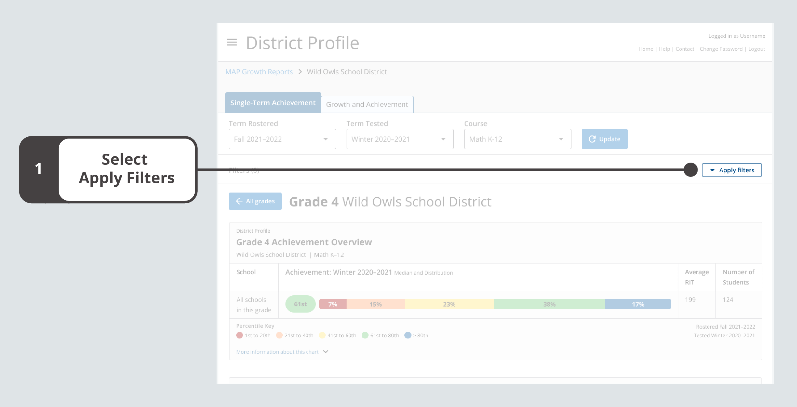 Apply Filters is located after Update on the Growth and Achievement tab.