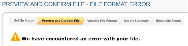 Preview file format error message stating we have encountered an error with your file